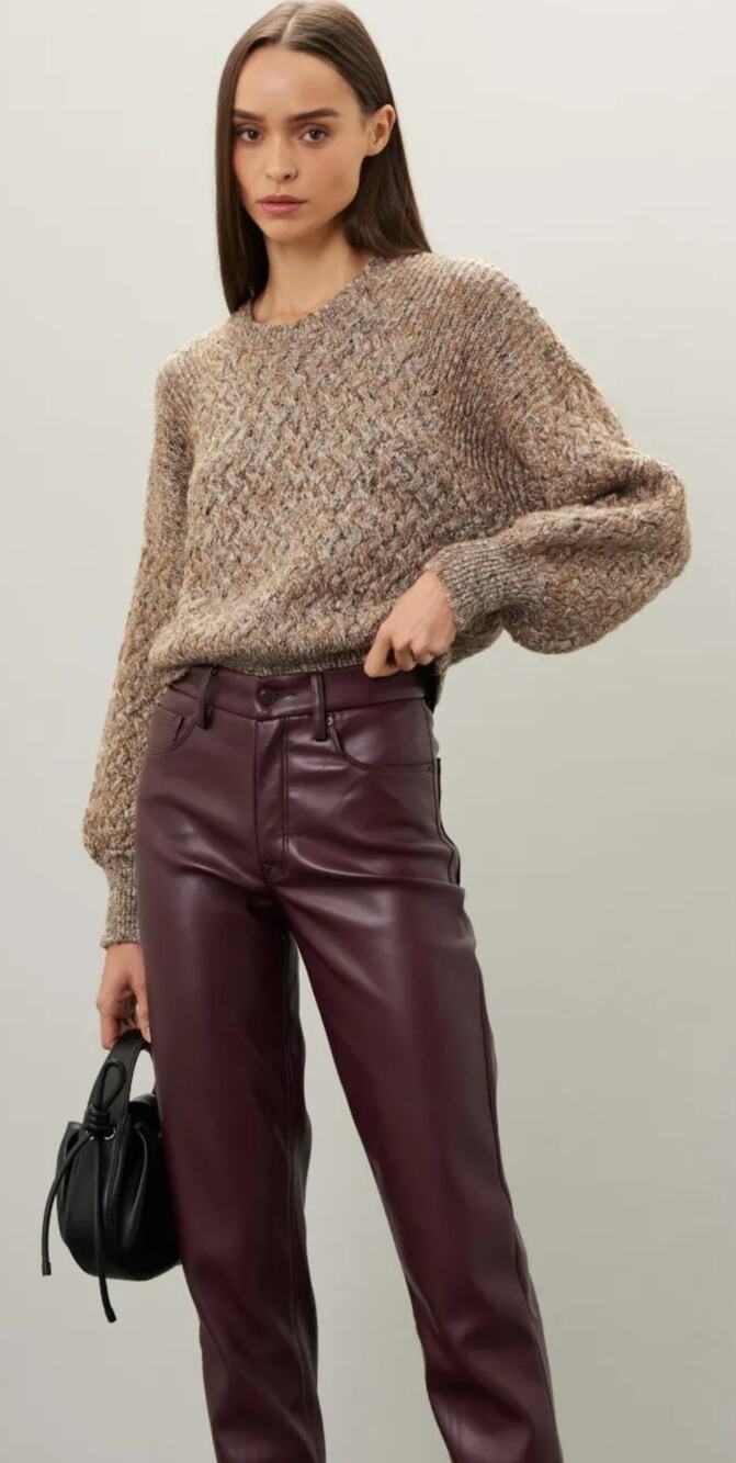 Boss Forenza brown alpaca wool chunky sparkle knit puff sleeve sweater XS Luxe